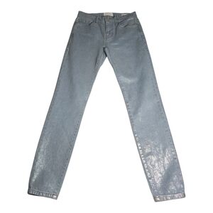 FRAME Le Skinny de Jeanne Chrome Metallic Coated Jeans Silver Size 24 Long